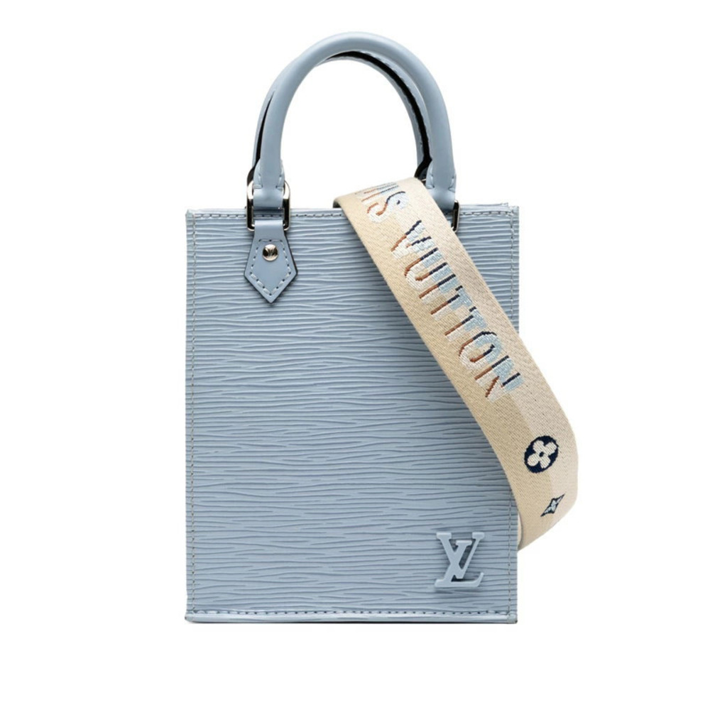 Louis Vuitton Epi Sac Plat 2way Shoulder Bag Blue Leather